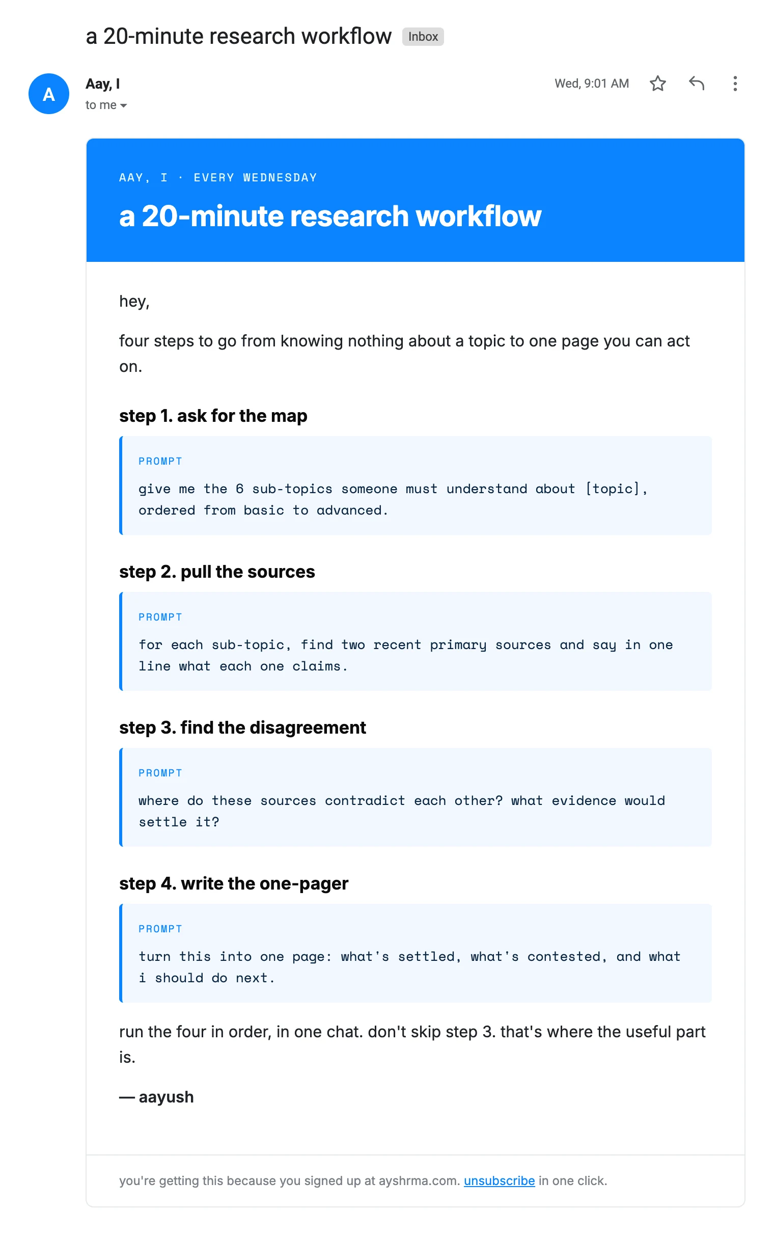 Newsletter issue: a 20-minute research workflow